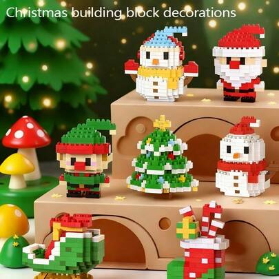 1 pieza Bloques de construcción navideños, Juego de bloques de partículas micro, Bloques de juguete de construcción, Juguete de ensamblaje navideño, Regalo de Navidad, Regalo de cumpleaños, Decoración de escritorio creativa