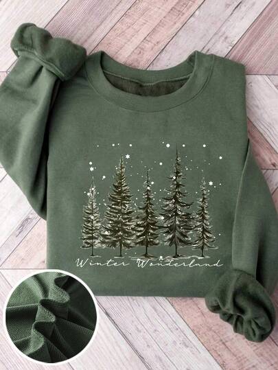 Women's Autumn Christmas Christmas Tree Letter Print Pattern Crew Neck Sweatshirt, Casual Loose Multi-Functional Festive Style Top, Suitable For Daily, Autumn Women's Clothing, Christmas Clothes, Fashion Autumn Winter.