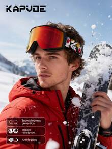 KAPVOE KAPVEO Winter Outdoor Sports Ski Goggles, Snowmobile Snowboard Ski Goggles, Anti-Fog Ice Skating Glasses, Unisex, UV400, Magnetic Snow Equipment, Ski Accessories - Multicolor - View 7