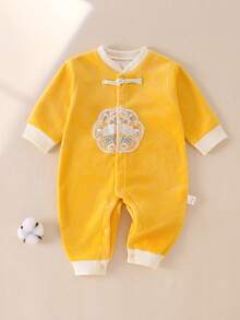 Mono de bebé niño para otoño/invierno, ropa de bebé recién nacido acolchada y cálida. Mono de niños para primavera y otoño, con forro polar grueso, ropa para niños y niñas de 0 a 1 año de edad, estilo chino super lindo - Amarillo - Ver 13