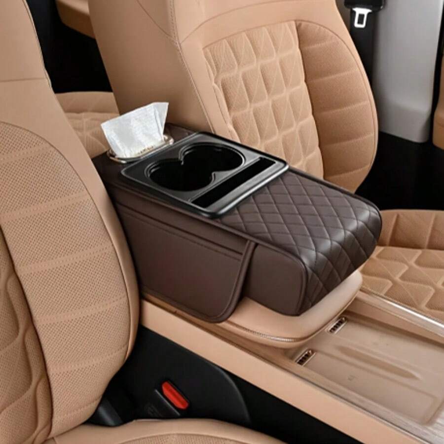 Universal Car Armrest Pad Convenient With Pocket And Tissue Box Bottle Holder Suitable For Most Vehicles