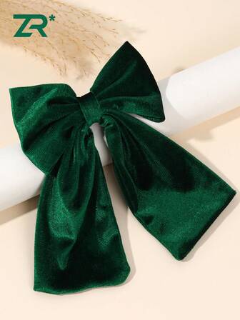 1pc Green Velvet Hair Clip, Alligator Clip, Elegant Fashion Hair Accessory, Autumn/Winter Bow Hair Clip, Minimalist Hair Barrette, Women Hair Decoration, Claw Clip, Hair Accessory