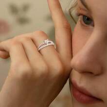 925 Sterling Sier Rings For Women, Wedding Engagement Stackable Rings Bands For Women, Dainty Cubic Ia Promise Ring Adjustable Non Tarnish, Romantic Love Heart Anniversary Bridal Ring Size 6 To 10 - 紅白色 - 查看 3