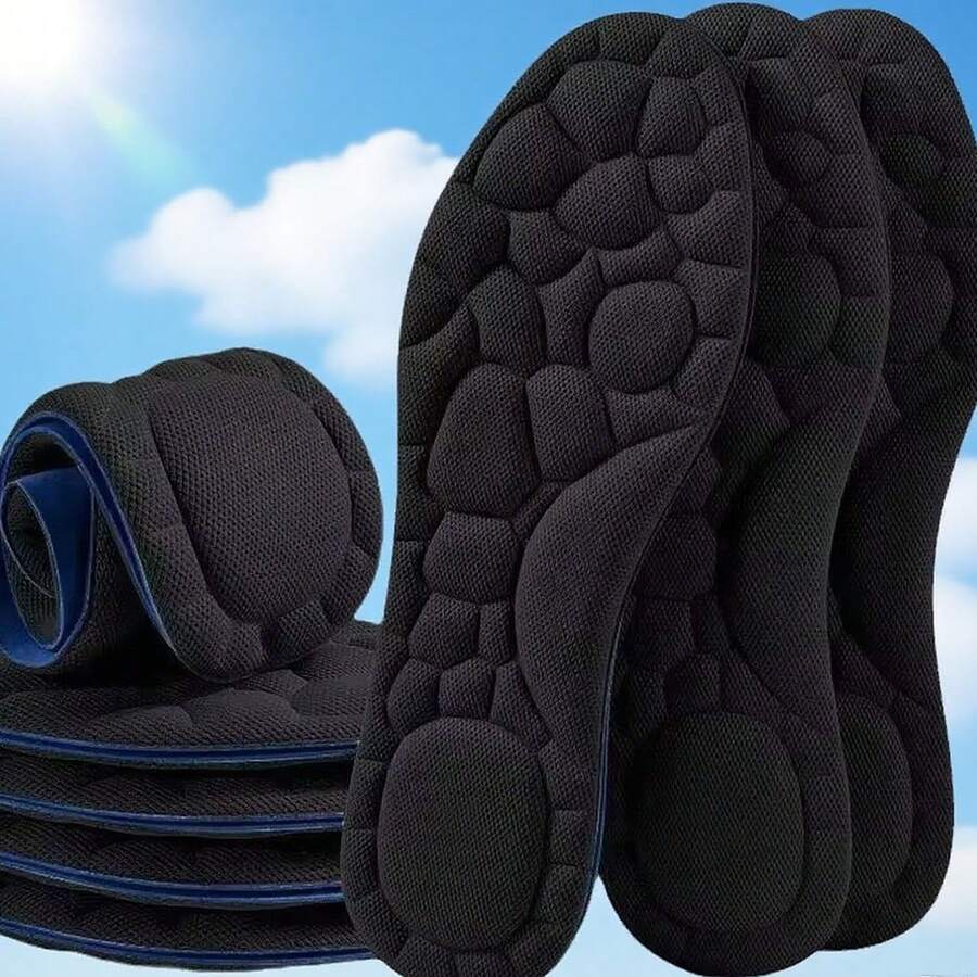 1 Pair Unisex Cushioned Insoles, Breathable Anti-Odor Shock Absorbing Thick Soft Insoles, Comfortable For Long-Time Standing, Sports Insoles | Fashionable Insoles | Soft Insoles - Black - View 1