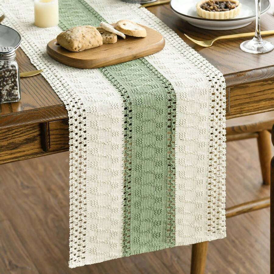 1pc Bohemian Style Tablecloth, Home Dining Table Decor Table Runner, Farmhouse Vintage Tablecloth Decor, Suitable For Living Room, Holidays, Bridal Shower Gifts - Green - View 1