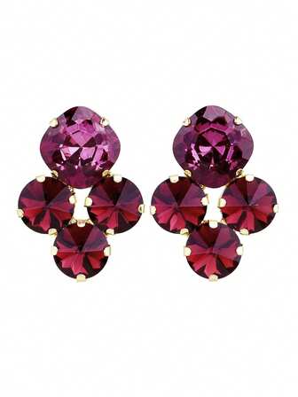 1 par de pendientes de clip cuadrados elegantes de aleación de cobre con 3 rhinestones redondos, gemas de vidrio de alta gama con base de metal dorado, adecuados para bodas, fiestas y uso diario, pendientes de clip de moda, pendientes de rhinestone, pendientes creativos