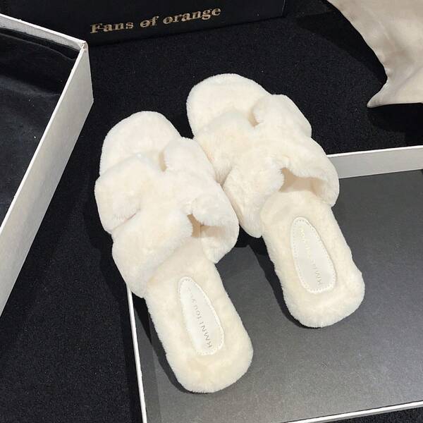 Damen Mode Flauschige Offene Zehenpantoffeln, Leise Hausschuhe für Innen, Warme & Bequeme Hausschuhe für Herbst/Winter, Können Auch Draußen Getragen Werden, Weiche Sohle Pelzige Warme Hausschuhe