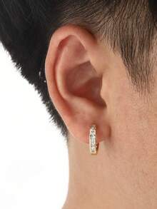 1 Pair Men's Fashion Copper & Cubic Zirconia Small Hoop Earrings, Suitable For Street, Party, Daily Wear, Holiday Gift - Multicolor - View 15