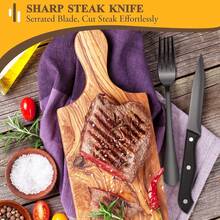 Cuchillos para Carne de 8 Piezas - Juego de Cuchillos para Carne de Acero Inoxidable - Cuchillos para Carne Serrados/Juego de Cuchillos afilados/Cuchillos para cena (Plata) - Plata - Ver 7