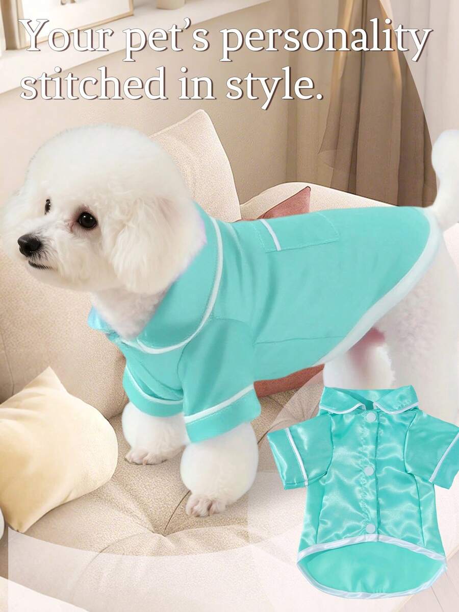 1 pieza Pijama para mascotas perros/gatos, diseño de tela brillante, con ribete de contraste, pijama suave y cómodo, ropa de estar en casa para mascotas pequeñas gato/perro - verde menta - Ver 1