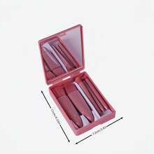 5 Stücke tragbares Mini Make-up Pinsel Set mit Spiegel, professionelle Schönheitstools, weiche Fasern und Lidschatten Pinsel, Kunststoff, ohne Strom, ohne Federn