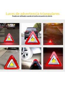 Luz de Advertencia Triangular Portátil para Vehículo: LED de Emergencia + Reflectante + Alimentada por Batería, Señal de  para Barricada - Rojo - Ver 3