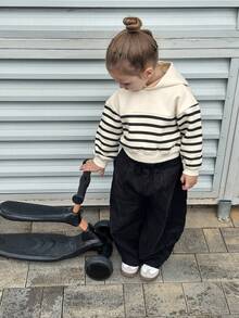 DAZY 女童针织保暖连帽条纹卫衣，秋季服装 - 黑與白 - 查看 6