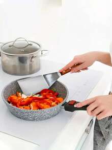 Stainless Steel Multipurpose Kitchen Spatula With Wood Handle, Suitable For Steak, Eggs,Cake, Pizza Cooking In Skillet, Kitchenware, Dishwasher Friendly, For Home And Restaurant Use - Multicolor - View 3