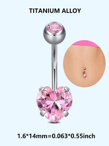 Titanium Alloy Belly Rings 14G G23 Solid Titanium Faceted Heart Cubic Zirconia, Navel Rings Belly Button Body Piercing Jewelry Internally Threaded Belly Rings, 14G Belly Piercing Jewelry, Belly Button Rings, Navel Piercing Jewelry For Women Men - Heart Pink CZ - View 18