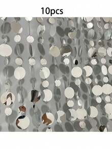 20/10/5/1pc Silver Mirror Sequin Curtain Decor - Hanging Sequin Garland, Suitable For Wedding, Engagement, Birthday Party, Valentine's Day, Graduation - No Power Needed Decoration