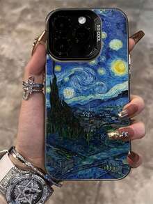 梵高《星夜》设计手机壳，适用于苹果 7/8 Plus/X/XR，兼容苹果 11/12/13 Pro 和 14/15 Max - 日常旅行、摄影、时尚、送给朋友、家人、男友或女友的完美礼物 - IMD 材质 - 黑色款 - 彩色 - 查看 3