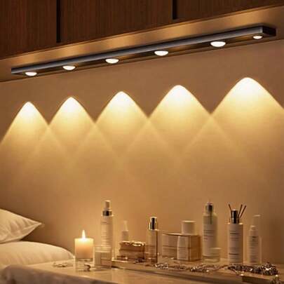 1条50/40/30/20厘米猫眼山墙灯，带人体感应功能，可作山墙灯、夜灯，USB充电，磁吸式安装，可调光LED灯带，现代简约黑白设计，按钮控制，适用于橱柜照明，带人体感应的LED灯，适用于厨房橱柜下方，适用于各种场合，包括厨房橱柜、客厅、衣柜、浴室、走廊、卧室、壁橱、台面、食品储藏室、地下室、楼梯、书架等，适合全年家居厨房橱柜照明装饰