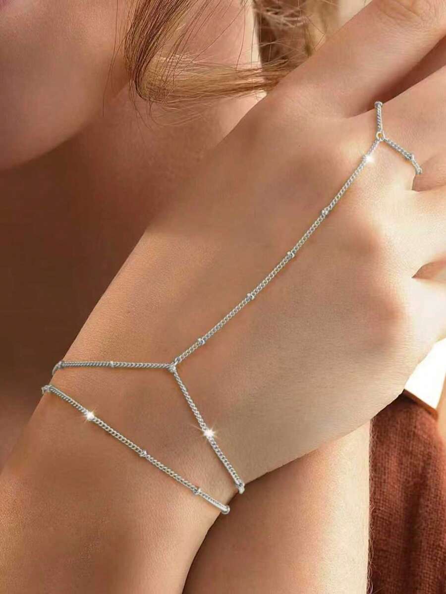 1 件不锈钢简约手链和手指链设计配件（随机小珠子） - 銀色 - 查看 1