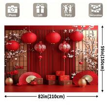 1pc Chinese New Year Party Backdrop, 100% Polyester Red Lantern Decor, Suitable For Weddings And General Celebrations, No Electricity Required - 1PCS - View 5