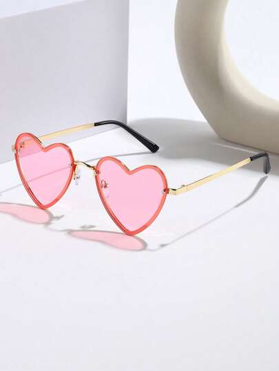 1 قطعة نظارات ملونة بشكل قلب بدون إطار عصرية، إكسسوار حفلات بطراز Ins الجميل، مناسب للنساء، هدية عيد الحب/العطلات
