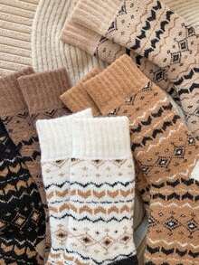 5 Pairs Men's Thick Warm Mid-Calf Socks, Autumn/Winter Style, Thickened Terry - Multicolor - View 3