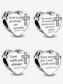 1pc 925 Sterling Silver "All Things Are Possible" Cross Pendant, Suitable For DIY Women Jewelry Bracelet - Gather - View 11