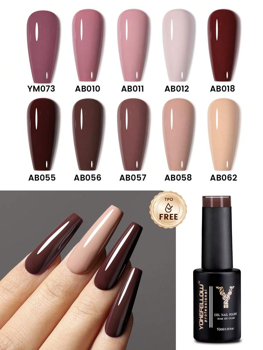 YOKEFELLOW לק ג'ל לציפורניים 10 מ"ל ללא TPO, ללא TPO בצבעי ורוד אדום חום, חצי קבוע, משרים כבוי, מניקור DIY, אמנות ציפורניים, סלון ביתי לנשים בנות ומתנות ליום האם - ריבוי צבעים - ראה 1