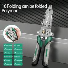 Alicates plegables multifuncionales para pelar cables: Alicates de electricista de grado industrial con funciones de engarzado, corte, destornillador y pelado de cables, muy adecuados para trabajos de mantenimiento eléctrico, uso doméstico y al aire libre, de material metálico portátil