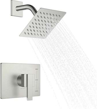 Modern Brushed Nickel Shower Trim Kit, Square Shower Faucet With Single-Spray Stainless Rain Shower , Shower Trim Systems Wall Mount, KE-6025B (Shower Valve Included)