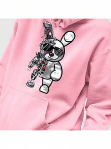 Men's Hoodie With Teddy Bear Print Robot Kangaroo Cold Weather Blouse Flannel Coat Cold Winter