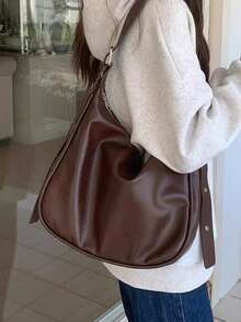(8769)Women's Medium Synthetic Leather Hobo Bag For Work And Leisure - 棕色 - 查看 4