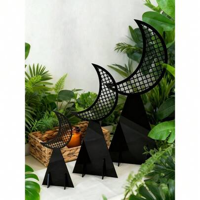1/3 Set Of Islamic Pattern Ramadan Crescent Acrylic Decorative Frame, Crescent-Shaped Ramadan Decorations, Representing The Beginning Of Ramadan