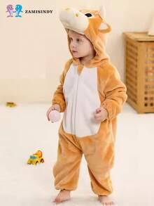 Mono unisex para gatear de bebés de 0 a 3 años, disponible en 6 colores y 6 diseños diferentes, con 6 diseños de animales cartoon: conejo blanco, cerdito, dinosaurio azul, serpentita verde, ternero marrón y ardilla marrón, pato. Es cómodo, suave y cálido, perfecto para usar en temporadas de otoño e invierno; funciona tanto como ropa para gatear como prenda versátil que se puede usar tanto en casa como fuera. - Marrón - Ver 5