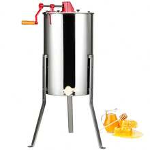 Extractor de miel manual , extractor de hilandero de miel de 3 marcos, extracción de apicultura de acero inoxidable, hilandero de tambor de nido de abeja con tapa, equipo de centrífuga apícola con soporte de altura ajustable - 3 marcos - Ver 8