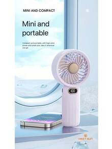 MEET SUN 1pc + 1200mAh Lithium Battery + Digital High-Speed Hand Fan + Phone Holder Base + Lanyard + 100 Wind Speeds + Handheld & Freestanding - Multicolor - View 3