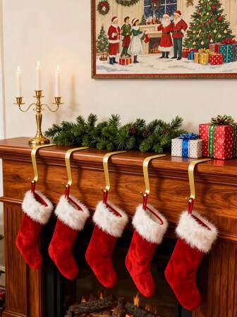 Ganci metallici dorati natalizi per calze appesi al camino - perfetti per appendere le calze al caminetto, decorazioni natalizie per la casa, decorazioni per la stanza, inverno