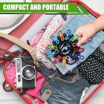 Camping Clothesline Portable 12 Clothespins, Camping Accessories Travel Clothesline For Outdoor Indoor, Retractable Clothes Line Elastic Clothesline For Camper Hotel Room