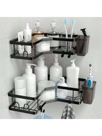 1 st borrfri stark självhäftande hörnhylla för dusch - vattentät rostfri badrumsorganisatör för schampo/tvål/rakhyvel, estetisk hörnhylla för badrumsinredning, oumbärlig triangelformad hylla för badrum vintern 2025