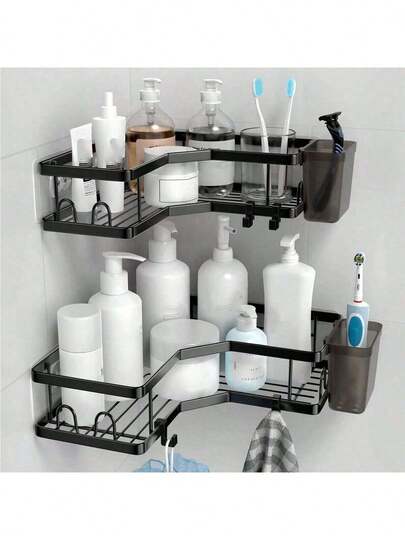 1 件免钻孔强力粘合转角淋浴架 - 防水防锈浴室收纳架，用于洗发水/肥皂/剃须刀，美观的浴室装饰转角架，2025 年冬季浴室必备三角架