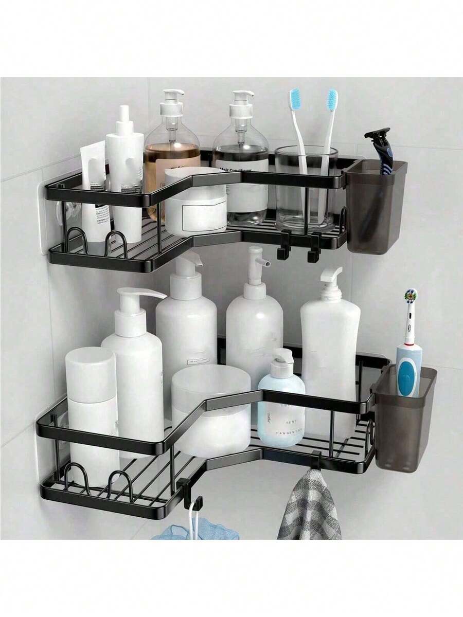 1 件免钻孔强力粘合转角淋浴架 - 防水防锈浴室收纳架，用于洗发水/肥皂/剃须刀，美观的浴室装饰转角架，2025 年冬季浴室必备三角架