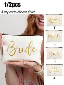 Bride Printed Zipper Cosmetic Bag, Bachelor Party Wedding Travel Toiletry Storage Pouch, Portable Makeup Bag, Multifunctional Bag, Travel Makeup Bag, Letter Pattern Zipper Storage Bag, Zipper Handbag, Fashion Multifunctional Cosmetic Bag, Mother's Makeup Bag, Valentine's Day Gift, Women's Interesting Letter Pattern Printed Gift, Ladies Cosmetic Bag, Cute Birthday Friendship Gift, Gift For Best Friend, Bridal Memento, Makeup Room Decor,Makeup Bag,Travel Essential - Multicolor - View 11