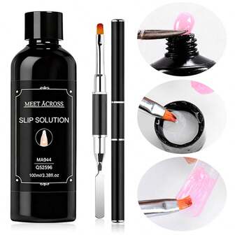 MEET ACROSS 2ชิ้น 100มล. Poly Gel Slip Solution ชุดเครื่องมือทำเล็บ - Effortless Nail Extensions, Anti-Stick Formula Poly Extension Gel Liquid Slip Solution สำหรับเล็บเจล Poly, ชุดเครื่องมือเริ่มต้นที่สมบูรณ์แบบสำหรับการทำเล็บเจล DIY ที่บ้านและร้านเสริมสวย อุปกรณ์ทำเล็บ