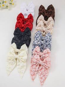 10pcs/Set Girls Floral Embossed Texture Bowknot Hair Clips, Cute Hair Accessories For Daily Use - Multicolor - View 7
