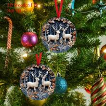 2D Flat Design, 1pc Deer Christmas Ornament, Perfect Holiday Tree Decoration And Gift, Outdoor Celebration Christmas Tree Party Decoration, Seasonal Home Hanging Decoration - Multicolor - View 3