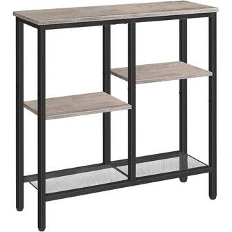 Narrow Console Table, Sofa Table, 4-Tier Industrial Hallway Table With Metal Mesh Shelf, Entryway Table With Adjustable , For Entryway, Living Room, Hallway, Greige And Black BG79XG01