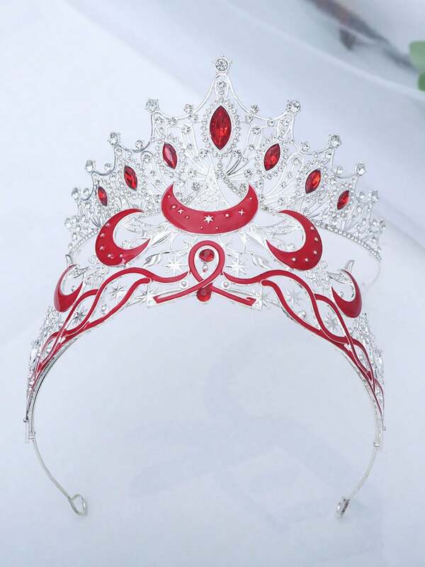 1 Stück elegante Braut-Krone aus Legierung mit roten Strass-Steinen - klassischer Hochzeitskopfschmuck, charmanter Haarschmuck für Zeremonie und Empfang, Festtagskopfbedeckung für Frauen, Fotografie, verfeinert, luxuriös