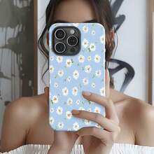 Daisy Mobile Phone Case, Designed With A Cheerful Floral Pattern And Blue Background, Suitable For  17,  16,  16 ProMax,  15,  15 ProMax,  14,  13,  12 And  11 Pro Models, Made Of TPU Material And Provides Shockproof Protection. Perfect For Family, Friends, Children, Birthdays, Spring, Holidays, Boyfriends, Girlfriends And Valentine's Day Gifts - 白色 - 查看 3