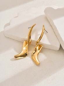 2pcs Exaggerated Sexy Gold Geometric Leaf, Twist, Feather, Wing, S-Shaped Alloy Smooth Electroplated Minimalist Long Earrings, Versatile Design To Enhance Your Style, Suitable For Daily Wear And Parties, Specially Crafted For Elegant And Charming Women - 金色 - 查看 4