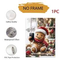 2D plat, 1 pièce Peinture de bonhomme en pain d'épices d'hiver de Noël, décoration de vacances imperméable à l'encre avec chapeau de Père Noël et paysage enneigé, style art déco moderne classique pour salon, chambre, cuisine, salle de bain, bureau à domicile, dortoir - cadeau parfait, décoration de pièce de vacances, sans cadre